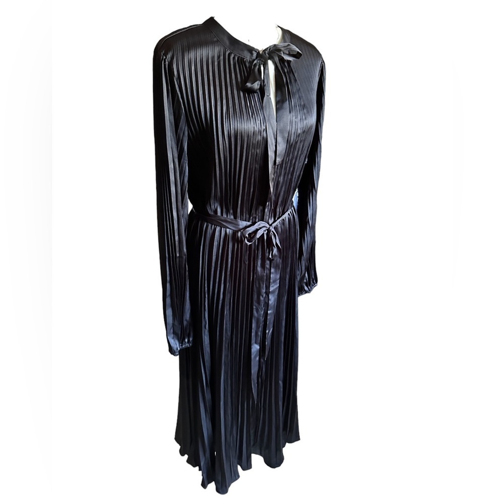 Scoop Black Satiny Pleated Maxi Dress